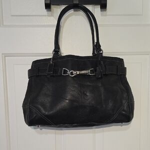 Black Leather Tote Handbag with Silver Hardware